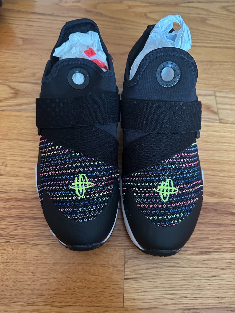 Nike Kids Black Slip-On Sneakers with Neon Green and Multicolor Knit